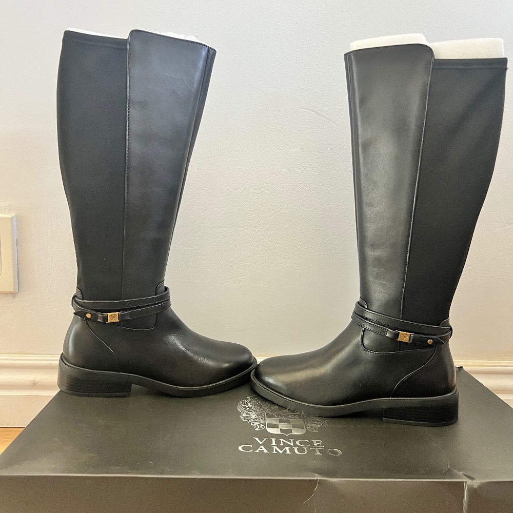 Vince Camuto Leather Boho Coquette Great 4 Riding, 9 wide calf Tall, WATER RESIS